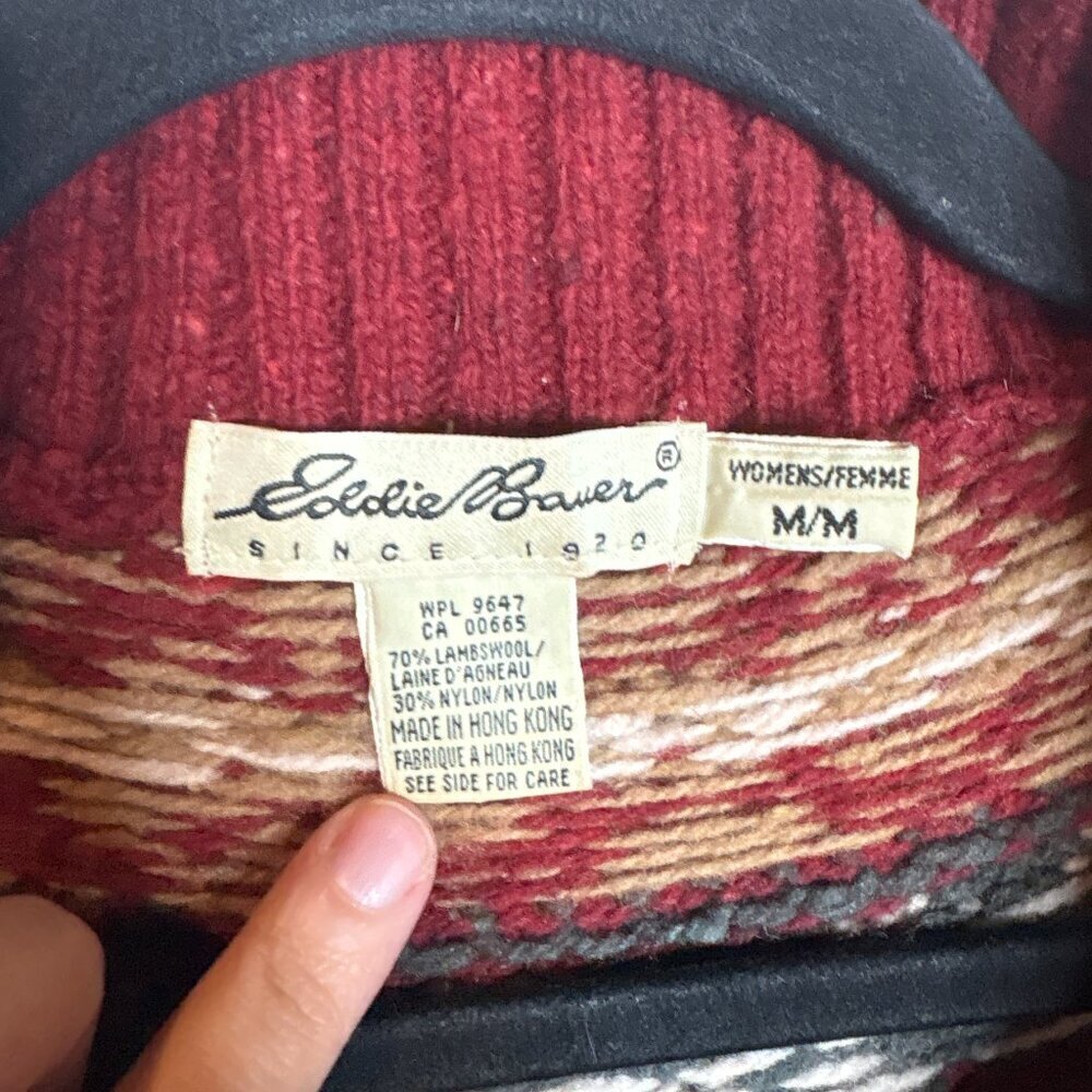 Vtg Eddie Bauer wool blend Fair Isle cardigan sweater - Picture 3 of 4